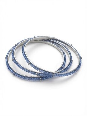 Silver-Tone & Blue Beaded Bangle Set – 3 Pieces